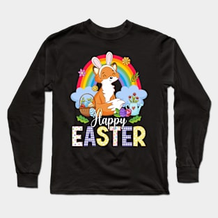 Fennec Fox Happy Easter Eggs Bunny Easter Day Long Sleeve T-Shirt